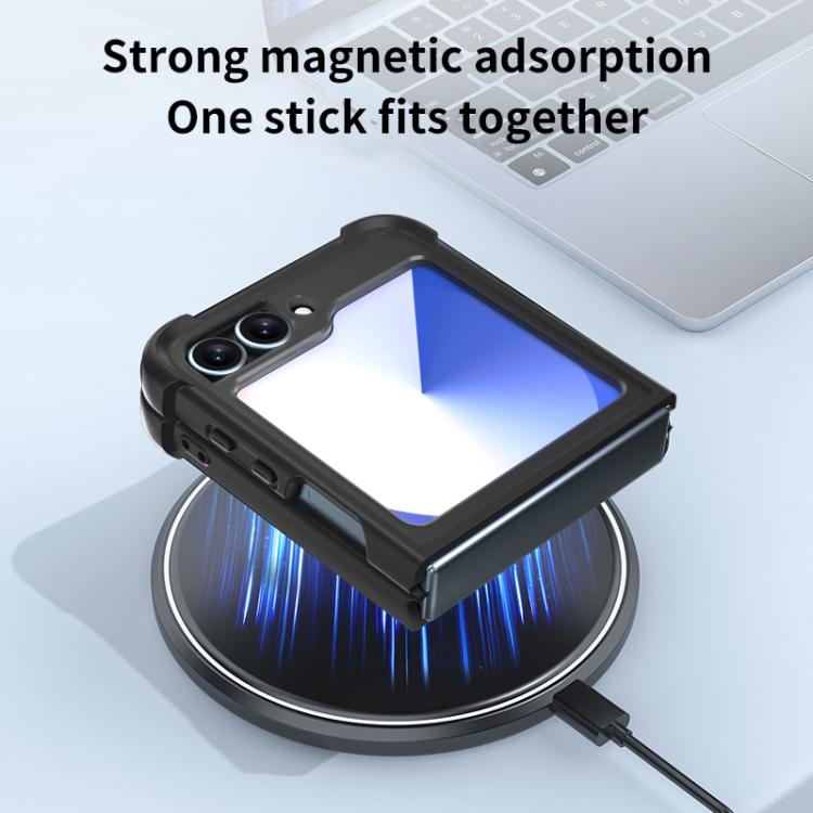 Funda para Samsung Galaxy Z Flip6/5 con soporte MagSafe de cuatro esquinas a prueba de golpes (negra)