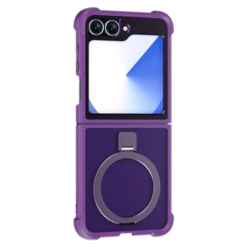 Funda para Samsung Galaxy Z Flip6/5 con soporte MagSafe de cuatro esquinas a prueba de golpes (morado)