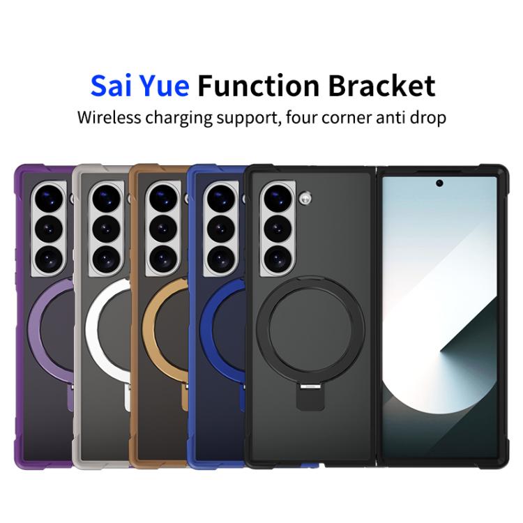 Funda para Samsung Galaxy Z Fold6 con soporte MagSafe de cuatro esquinas a prueba de golpes (negro)
