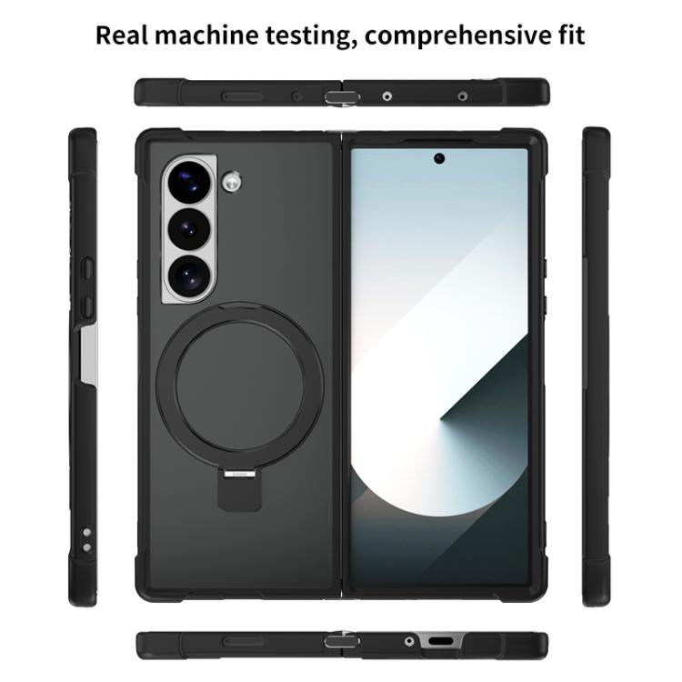 Funda para Samsung Galaxy Z Fold5 con soporte MagSafe de cuatro esquinas a prueba de golpes (negra)