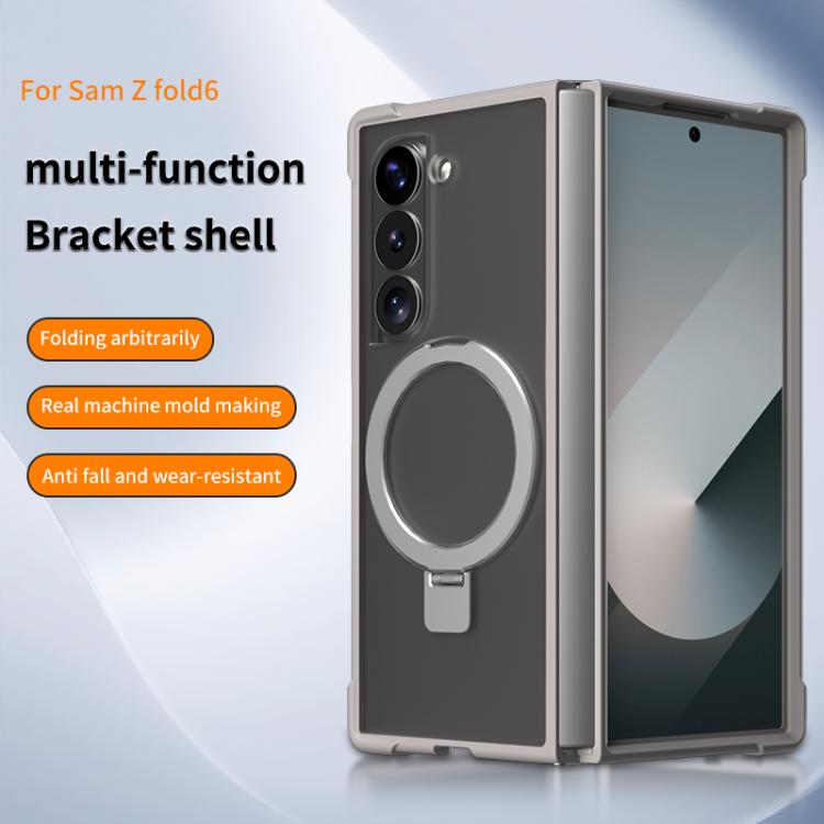 Funda para Samsung Galaxy Z Fold4 con soporte MagSafe de cuatro esquinas a prueba de golpes (gris)