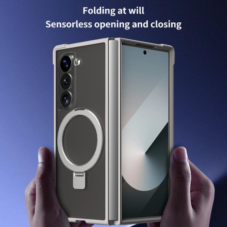 Funda para Samsung Galaxy Z Fold5 con soporte MagSafe de cuatro esquinas a prueba de golpes (dorada)