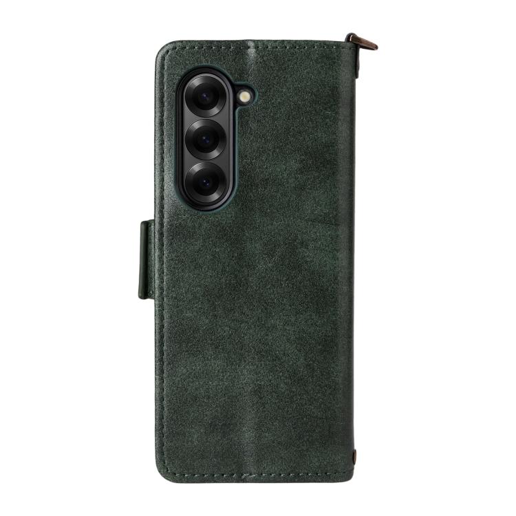 Funda de piel de vacuno cruzada con ranuras para múltiples tarjetas para Samsung Galaxy Z Fold2 5G (verde)