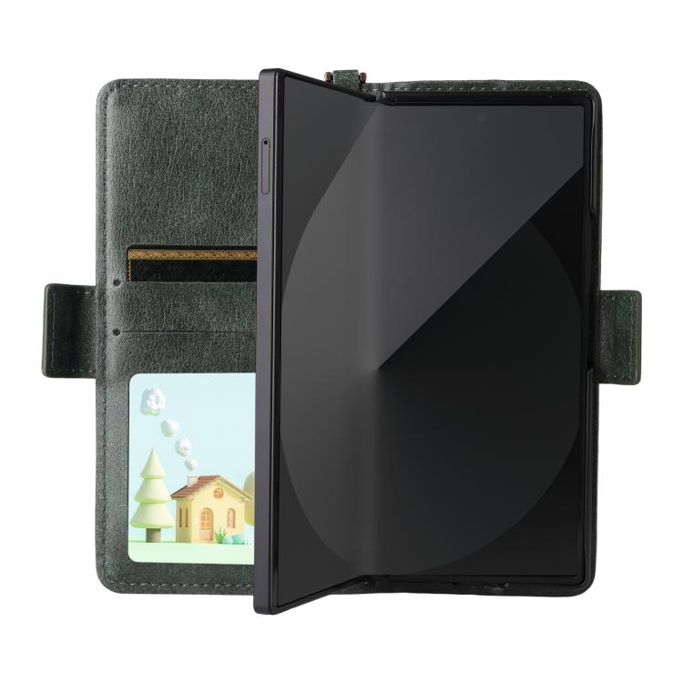 Funda de piel de vacuno cruzada con ranuras para múltiples tarjetas para Samsung Galaxy Z Fold2 5G (verde)