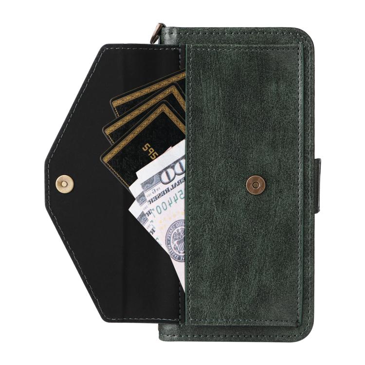Funda de piel de vacuno cruzada con ranuras para múltiples tarjetas para Samsung Galaxy Z Fold2 5G (verde)