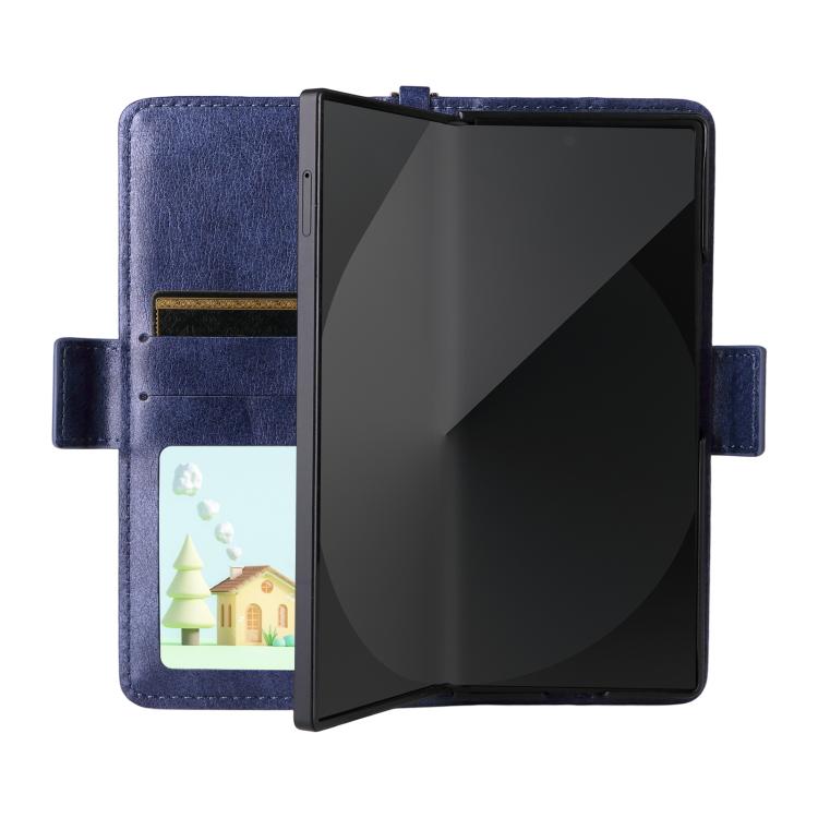 Funda de piel de vacuno cruzada con ranuras para múltiples tarjetas para Samsung Galaxy Z Fold3 5G (azul)