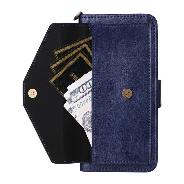 Funda de piel de vacuno cruzada con ranuras para múltiples tarjetas para Samsung Galaxy Z Fold3 5G (azul)