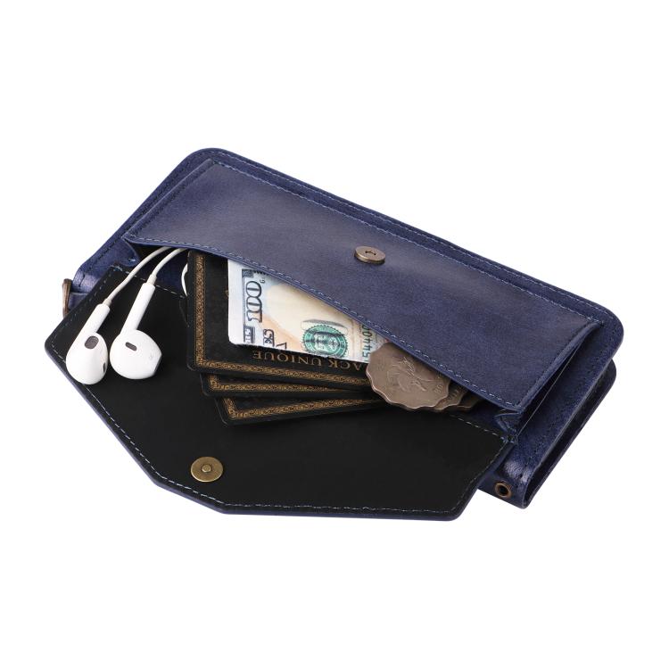 Funda de piel de vacuno cruzada con ranuras para múltiples tarjetas para Samsung Galaxy Z Fold3 5G (azul)