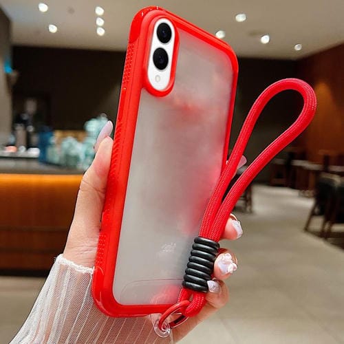 Funda de acrílico transparente de TPU con borde liso y correa para la muñeca para Samsung Galaxy S25 Edge 5G (rojo)