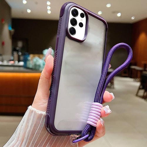 Funda de acrílico TPU transparente con borde liso y correa para la muñeca para Samsung Galaxy S25 Ultra / S24 Ultra 5G (morado oscuro)