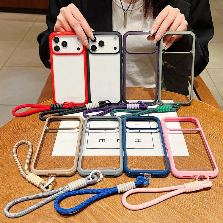 Funda de acrílico transparente de TPU con borde liso y correa para la muñeca para Samsung Galaxy S25 Ultra / S24 Ultra 5G (marrón)