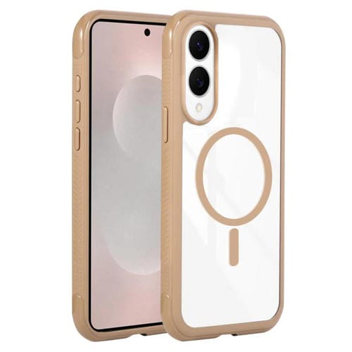 Funda magnética MagSafe transparente con borde liso para Samsung Galaxy S25 Edge 5G (marrón)