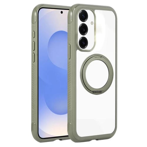 Funda MagSafe para Samsung Galaxy S25+ / S24+ 5G con borde transparente y rotación (verde militar)