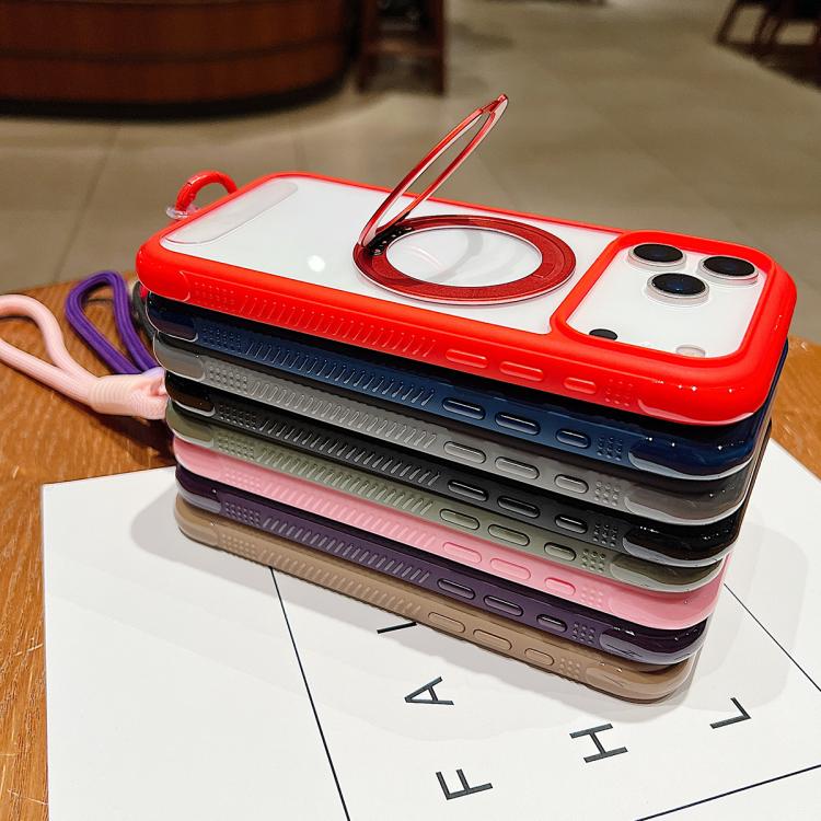 Funda MagSafe para Samsung Galaxy S25+ / S24+ 5G con borde transparente, rotación y correa de muñeca (gris)