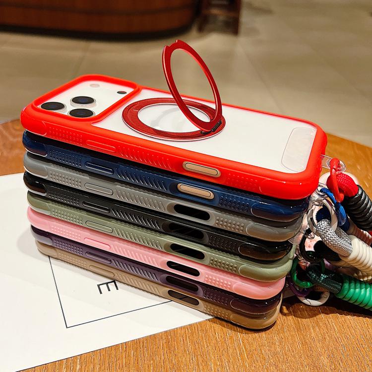 Funda MagSafe transparente con borde liso y rotación para Samsung Galaxy S25/S24 5G, con correa para la muñeca (roja)