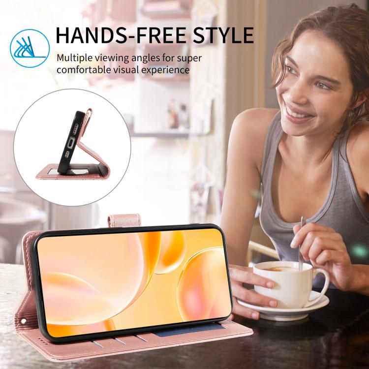 Funda de cuero tipo billetera con bloqueo RFID y diseño de corazón de perro en relieve para Samsung Galaxy A15 4G/5G (oro rosa)