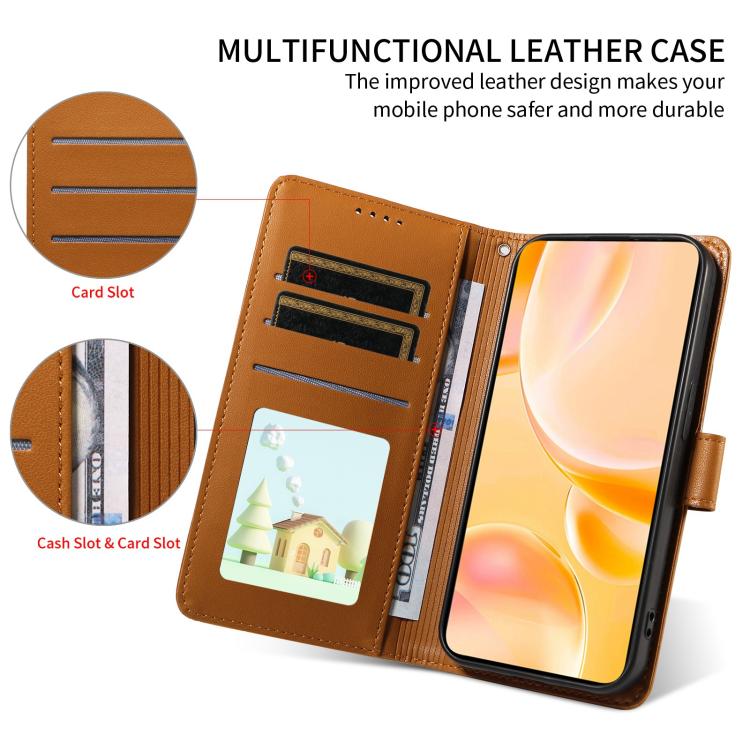 Funda de cuero tipo billetera con bloqueo RFID para Samsung Galaxy A24 4G, con diseño de corazón y perro en relieve (marrón)