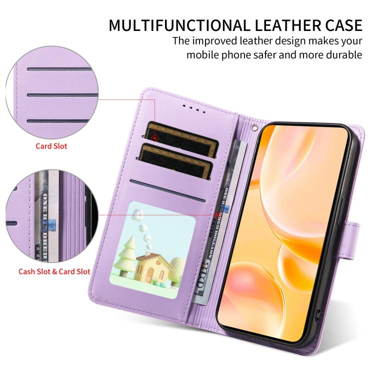 Funda de cuero tipo billetera con bloqueo RFID y diseño de corazón de perro en relieve para Samsung Galaxy A33 5G (morado)