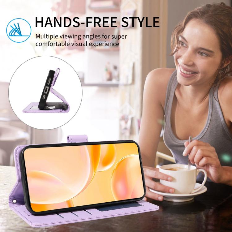 Funda de cuero tipo billetera con bloqueo RFID y diseño de corazón de perro en relieve para Samsung Galaxy A33 5G (morado)
