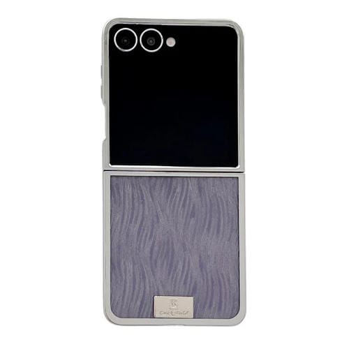 Funda para Samsung Galaxy Z Flip5 con marco chapado, placa de identificación de papel brillante, cobertura total (morado ondulado)