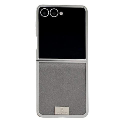 Funda para Samsung Galaxy Z Flip7 5G con marco chapado, placa de identificación de papel brillante y cobertura total (negra)