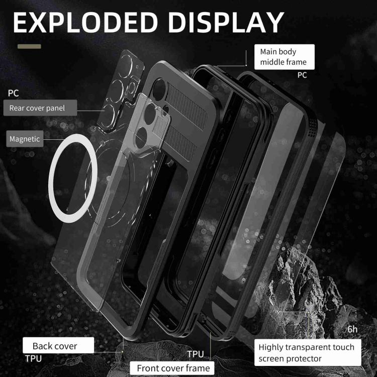 Funda RedPepper para Samsung Galaxy S25+ 5G, resistente al agua IP68, triple protección MagSafe (negra)