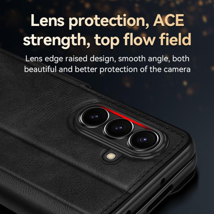 Funda de cuero con tapa magnética y cierre magnético SULADA para Samsung Galaxy Z Fold7 5G (negra)
