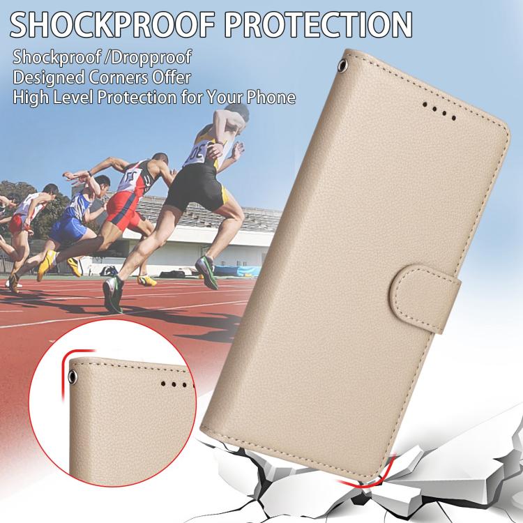 Funda de cuero tipo billetera con bloqueo RFID para Samsung Galaxy S25 Edge 5G, textura Litchi, para 3 tarjetas (beige)