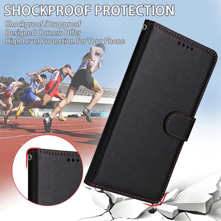 Funda de cuero con textura Litchi para Samsung Galaxy S23 Ultra 5G, con bloqueo RFID y capacidad para 3 tarjetas (negro)