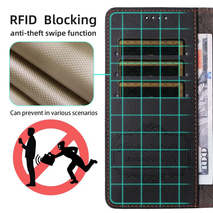 Funda de cuero con textura Litchi para Samsung Galaxy S23 Ultra 5G, con bloqueo RFID y capacidad para 3 tarjetas (negro)