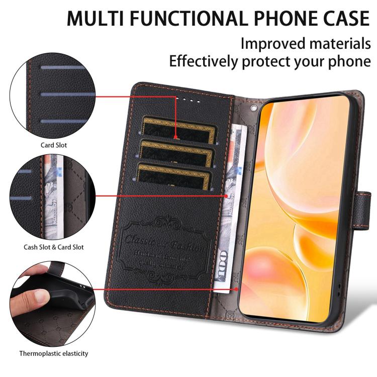 Funda de cuero con textura Litchi para Samsung Galaxy S23+ 5G, con bloqueo RFID y capacidad para 3 tarjetas (negro)