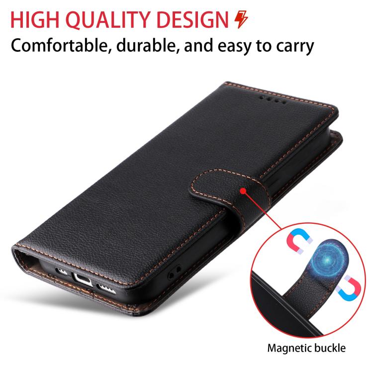 Funda de cuero con textura Litchi para Samsung Galaxy S23+ 5G, con bloqueo RFID y capacidad para 3 tarjetas (negro)