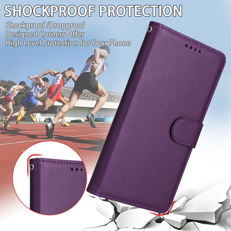 Funda de cuero tipo billetera con bloqueo RFID para Samsung Galaxy S20 FE, textura Litchi, para 3 tarjetas (morado)