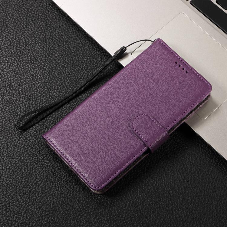 Funda de cuero tipo billetera con bloqueo RFID para Samsung Galaxy S20 FE, textura Litchi, para 3 tarjetas (morado)