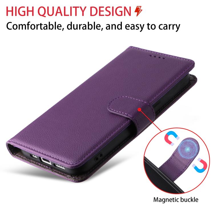 Funda de cuero tipo billetera con bloqueo RFID para Samsung Galaxy A05s, textura Litchi, para 3 tarjetas (morado)