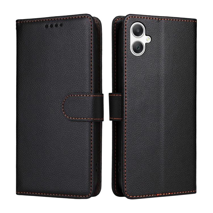 Funda de cuero tipo billetera con bloqueo RFID para Samsung Galaxy A07 4G/5G, textura Litchi, con capacidad para 3 tarjetas (negro)