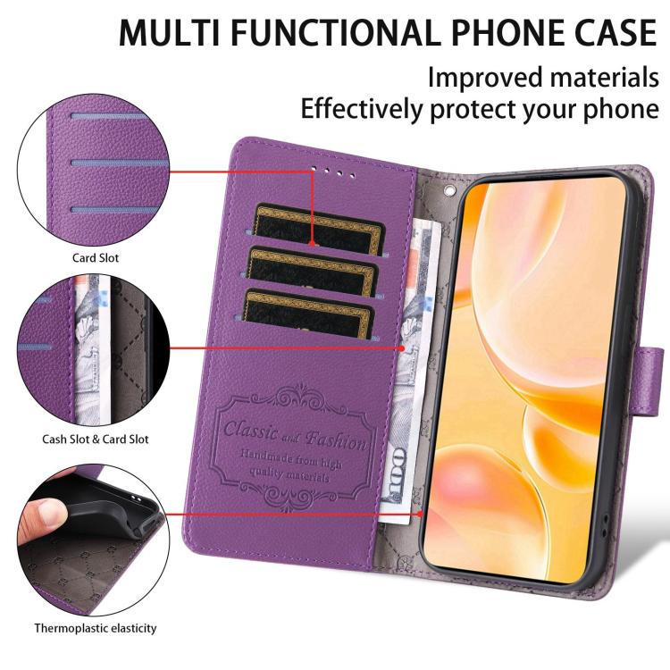 Funda de cuero tipo billetera con bloqueo RFID para Samsung Galaxy A16 4G/5G/A26, con textura de lichi, para 3 tarjetas (morado)