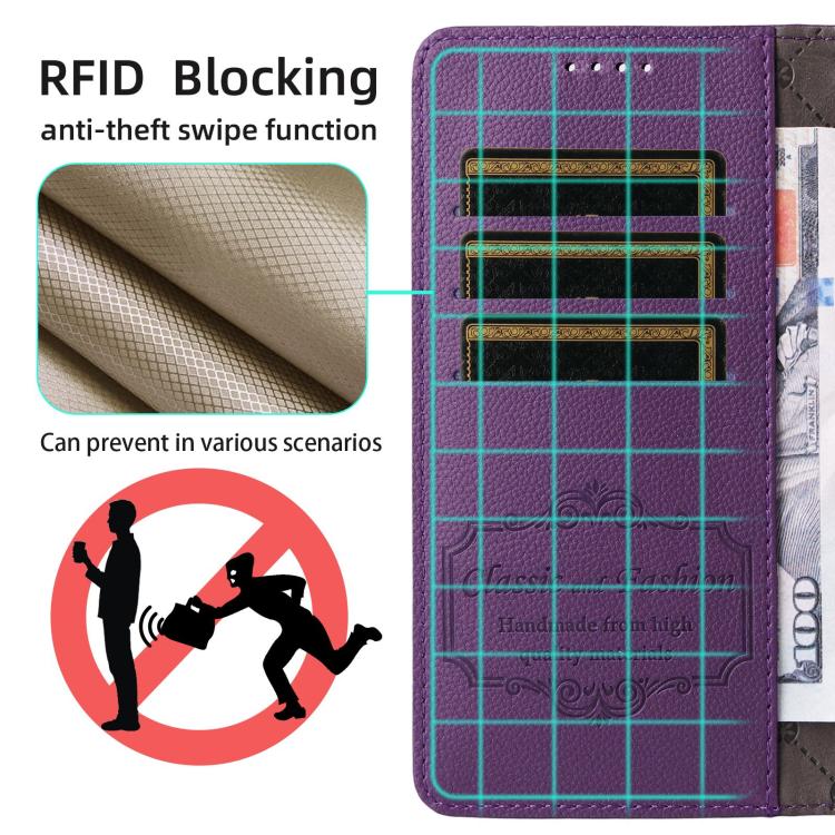 Funda de cuero tipo billetera con bloqueo RFID para Samsung Galaxy A16 4G/5G/A26, con textura de lichi, para 3 tarjetas (morado)