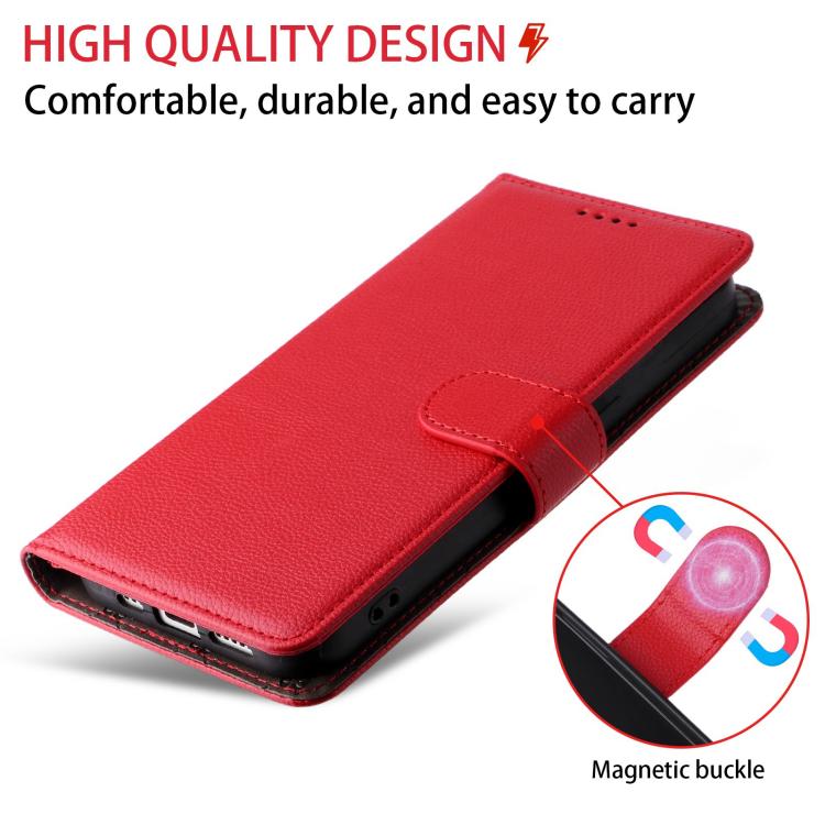 Funda de cuero tipo billetera con bloqueo RFID para Samsung Galaxy A23 4G/5G/F23, con textura Litchi y capacidad para 3 tarjetas (roja)