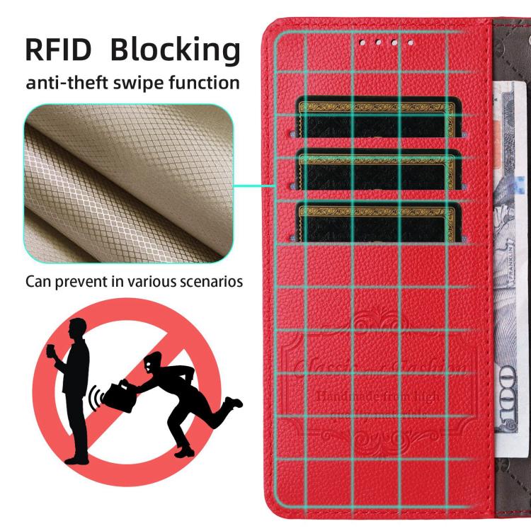 Funda de cuero tipo billetera con bloqueo RFID para Samsung Galaxy A23 4G/5G/F23, con textura Litchi y capacidad para 3 tarjetas (roja)