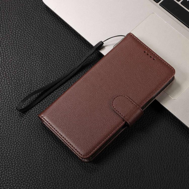 Funda de cuero con textura Litchi para Samsung Galaxy A53 5G, con bloqueo RFID y capacidad para 3 tarjetas (marrón)