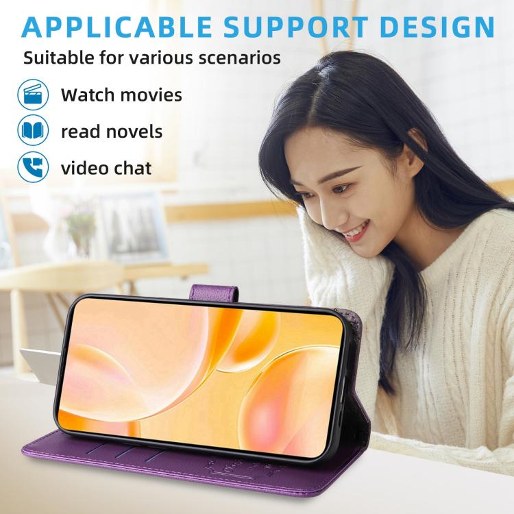 Funda de cuero tipo billetera con bloqueo RFID para Samsung Galaxy A55 5G, textura Litchi, para 3 tarjetas (morado)
