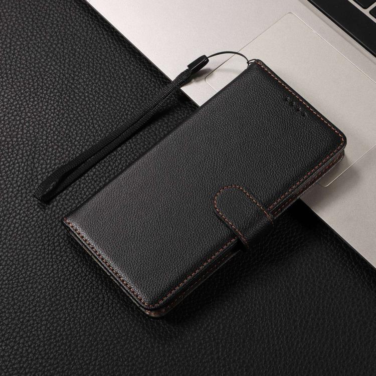 Funda de cuero con textura Litchi para Samsung Galaxy A55 5G, con bloqueo RFID y capacidad para 3 tarjetas (negro)