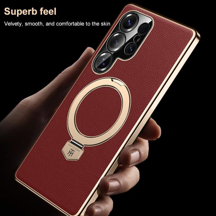 Funda de cuero lisa con soporte MagSafe para Samsung Galaxy S25 Ultra 5G (negra)