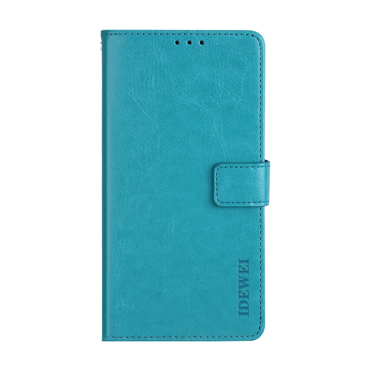 Para Motorola Edge + idewei Crazy Horse Texture Funda de cuero con tapa horizontal con soporte, ranuras para tarjetas y billetera (azul cielo)