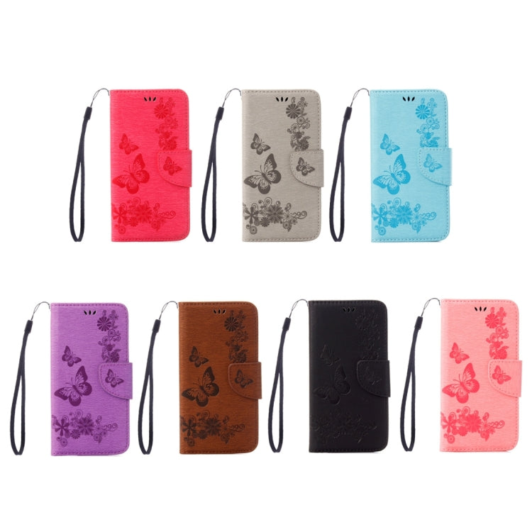 Funda de Cuero con Tapa Horizontal para iPhone 8 y 7 con Diseño de Mariposa y Flores Prensadas Soporte Ranuras Tarjetas Billetera (Negro)