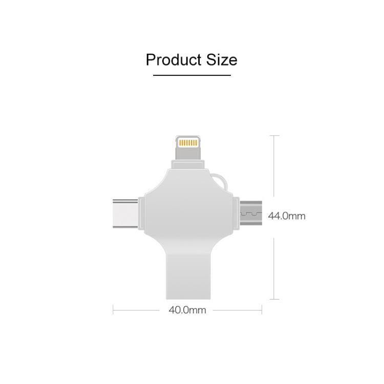 Disco Flash Cross 8GB 8 Pin + Micro USB + USB-C + USB 3.0 Metal (Plata) 4 en 1