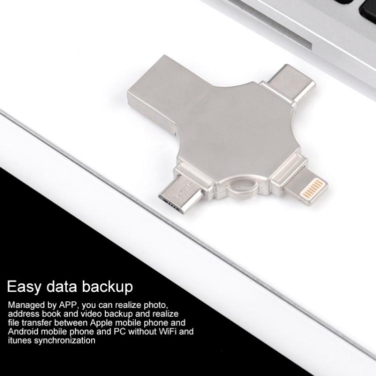 Disco Flash Cross 16GB 8 Pin + Micro USB + USB-C + USB 3.0 Metal 4 en 1