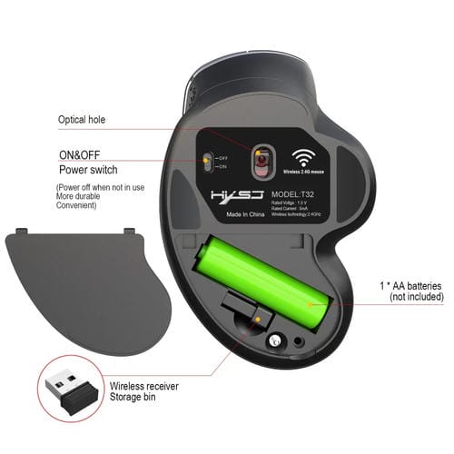 Ratón vertical inalámbrico HXSJ T32 diseño ergonómico 2.4G