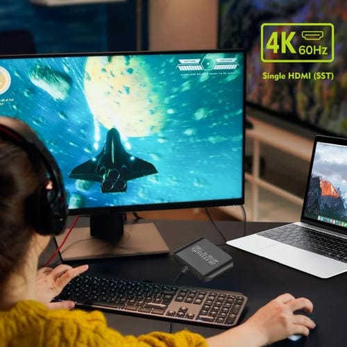 Divisor de Monitor Nk-E60 Tipo C USB-C a HDMI y DisplayPort MST SST (Negro)